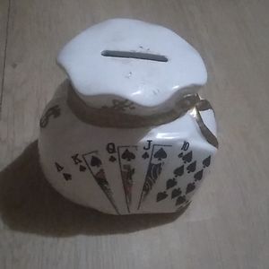 piggy Banks glass with Cards on Front